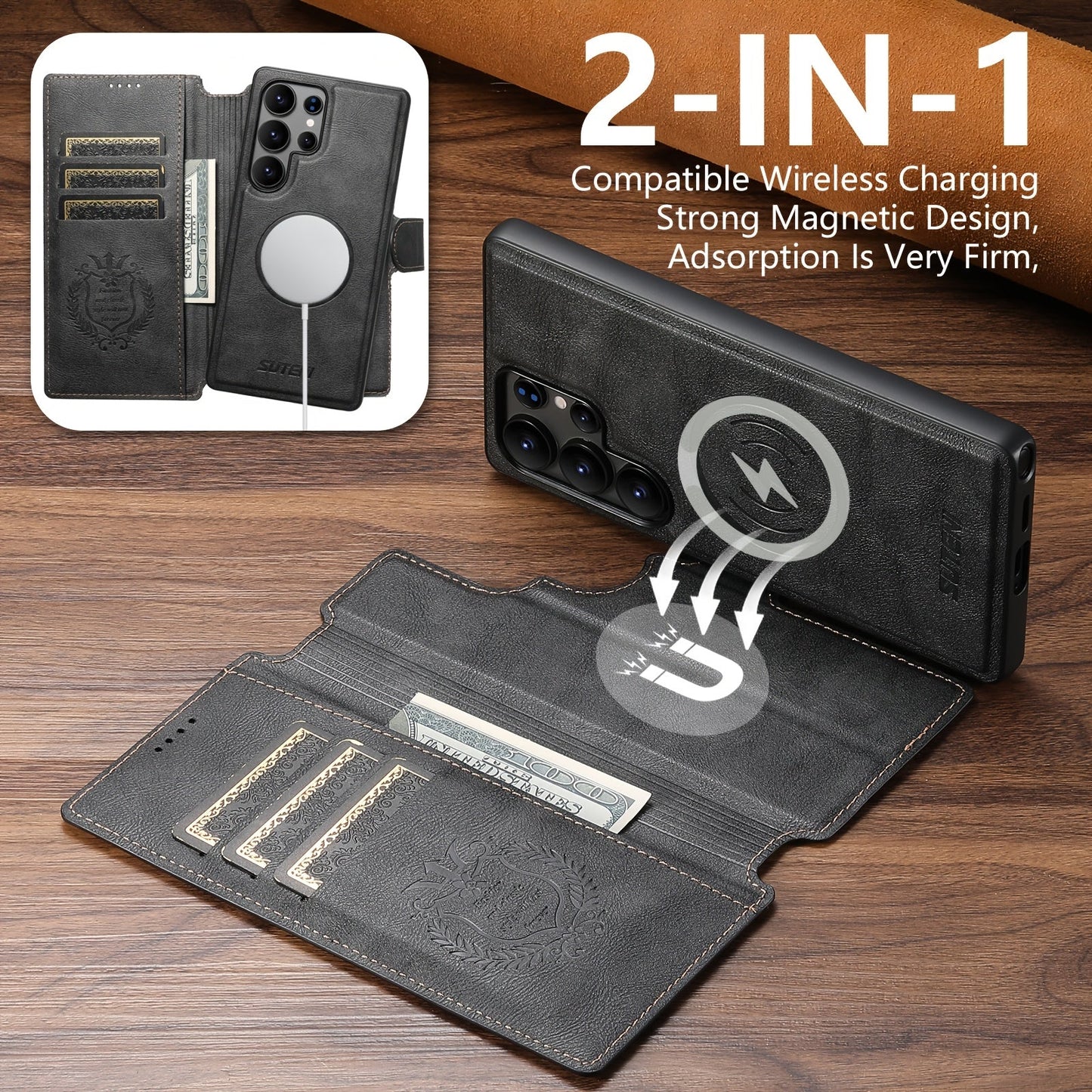 SnapVault Wallet Magnetic Detachable Leather Case