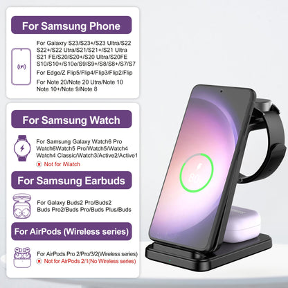 3-in-1 Fast Wireless Charging Station for Samsung Galaxy Devices