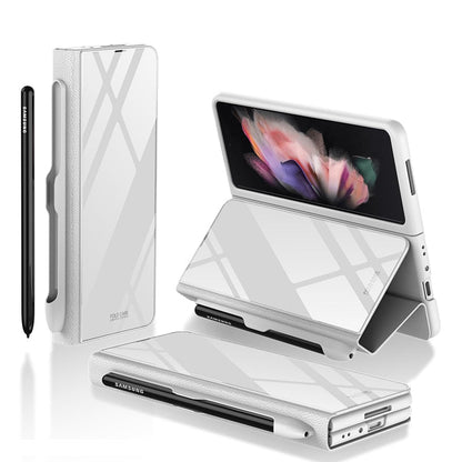 Luxury Leather & Tempered Glass Flip Stand Case For Galaxy Z Fold - casetiphone