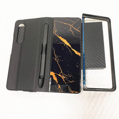 Luxury Leather & Tempered Glass Flip Stand Case For Galaxy Z Fold - casetiphone