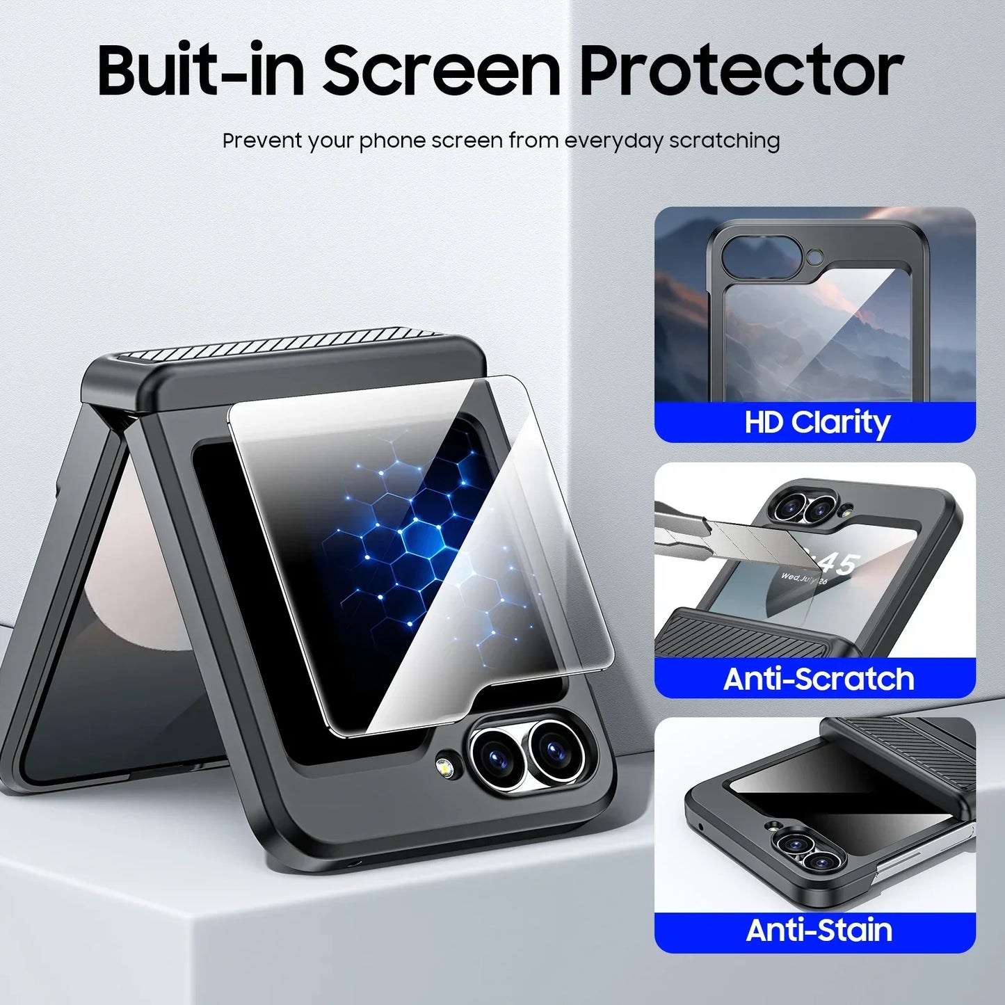 Rugged Shockproof Case for Galaxy Z Flip 3-6 with Screen Protector