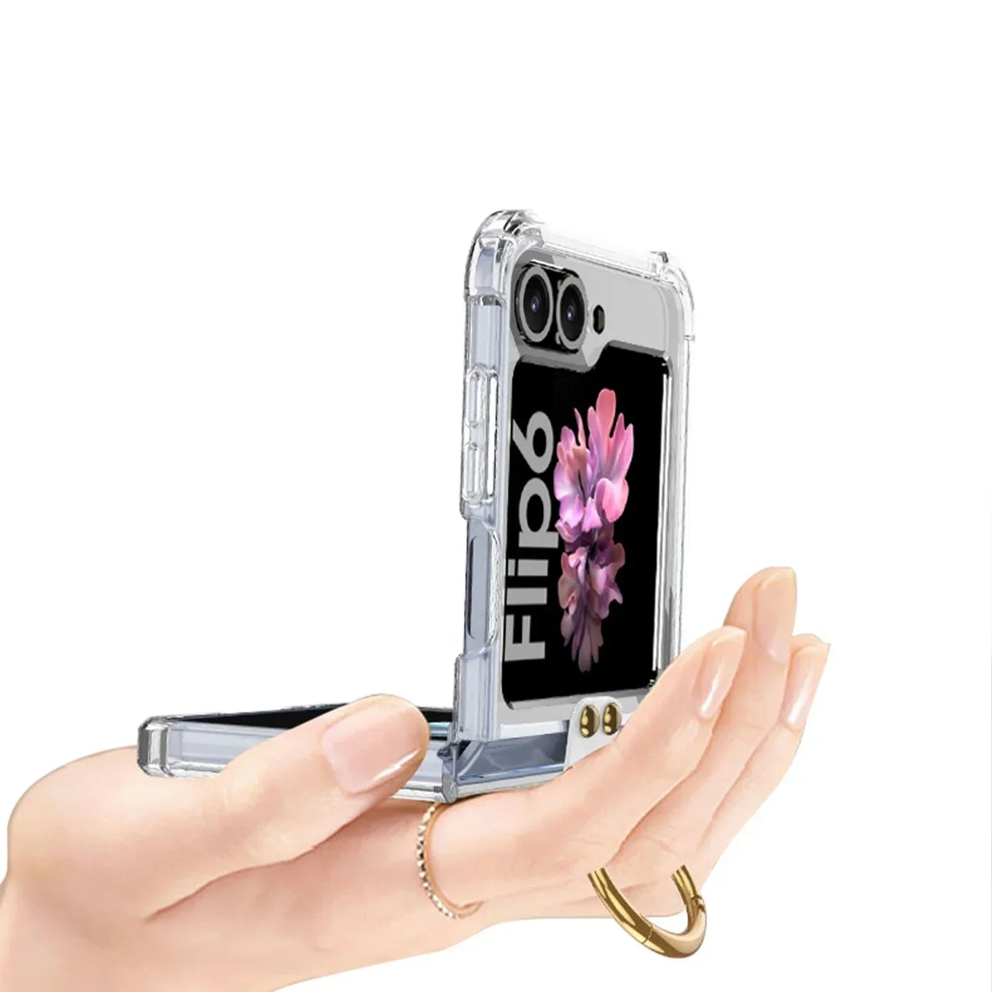 Transparent Shockproof Case with Ring Holder for Samsung Z Flip 6