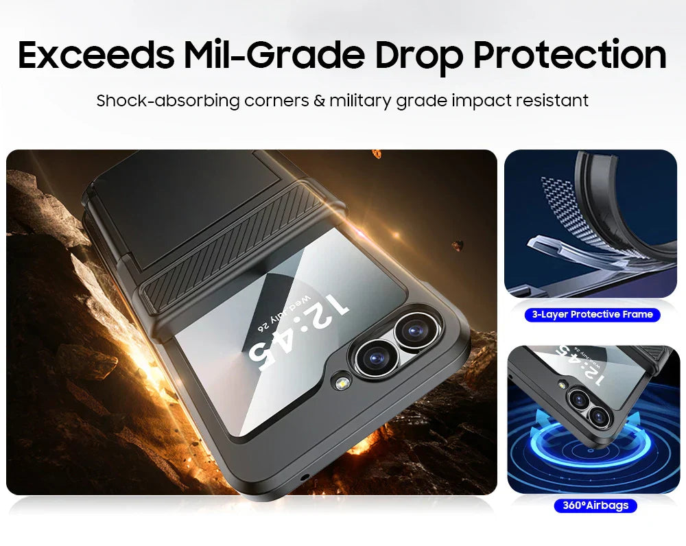 Rugged Shockproof Case for Galaxy Z Flip 3-6 with Screen Protector