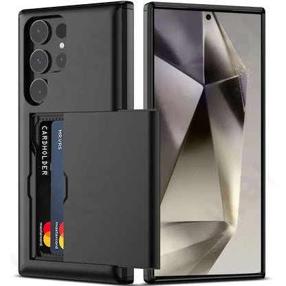 Slim Dual-Layer Heavy Protective Wallet Case with Hidden Card Slot for Samsung Galaxy S