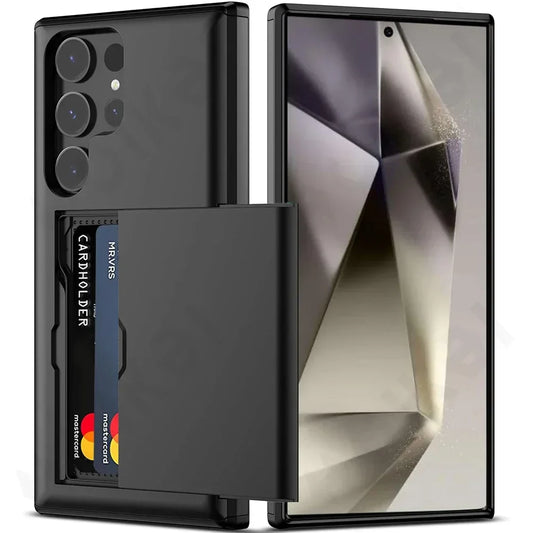 Slim Dual-Layer Heavy Protective Wallet Case with Hidden Card Slot for Samsung Galaxy S