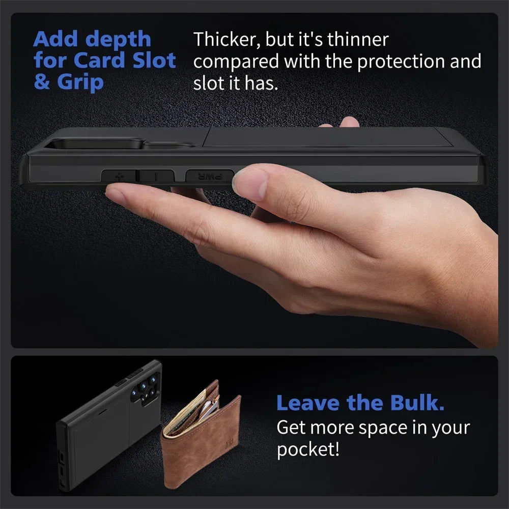 Slim Dual-Layer Heavy Protective Wallet Case with Hidden Card Slot for Samsung Galaxy S