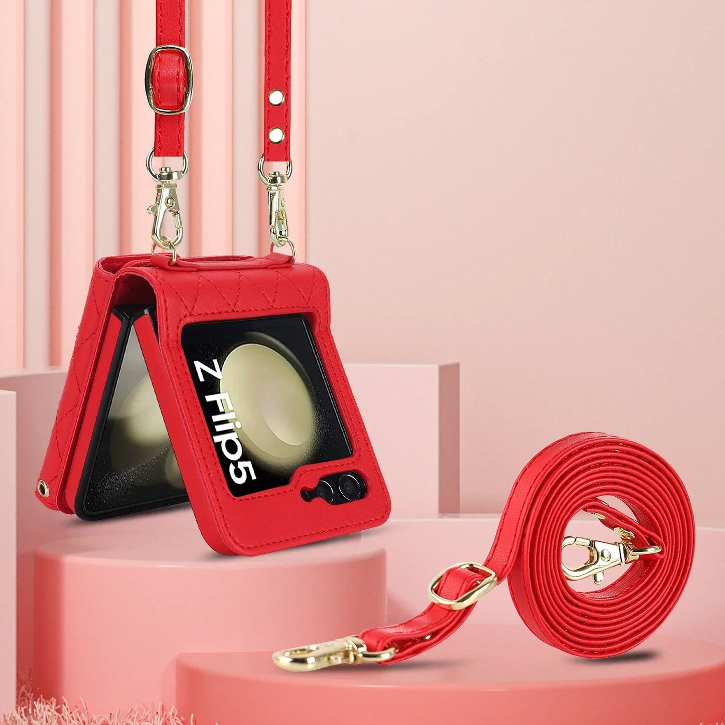 Crossbody Leather Case for Galaxy Z Flip 3-6