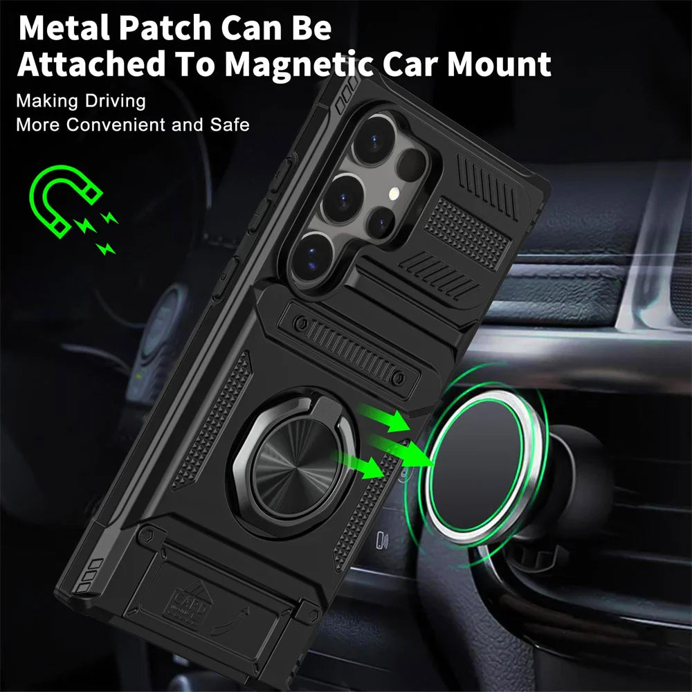 Magnetic Rotated Ring Kickstand Wallet Case for Samsung Galaxy S