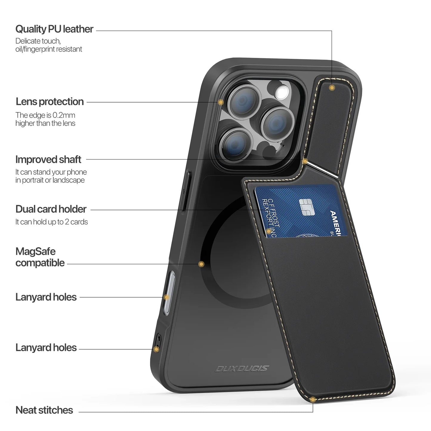 3-in-1 MagSafe Case for iPhone 13-16 Pro Max with Wallet & Stand