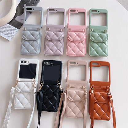 Leather Wallet Case with Lanyard for Samsung Galaxy Z Flip 5