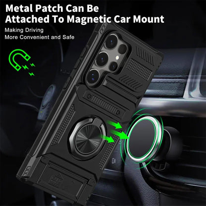 Magnetic Rotated Ring Kickstand Wallet Case for Samsung Galaxy S