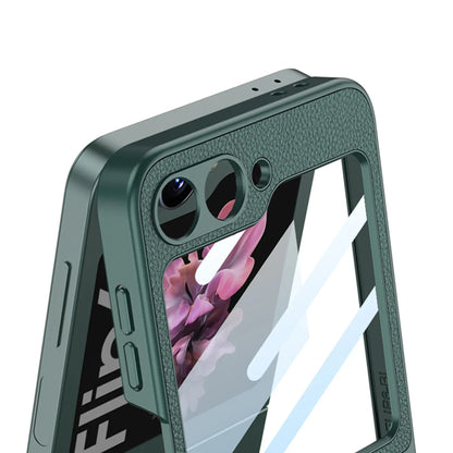 Leather Ring Bracket Case with Mirror for Samsung Galaxy Z Flip 6