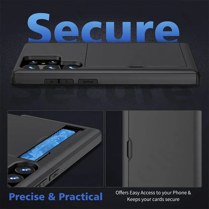 Slim Dual-Layer Heavy Protective Wallet Case with Hidden Card Slot for Samsung Galaxy S