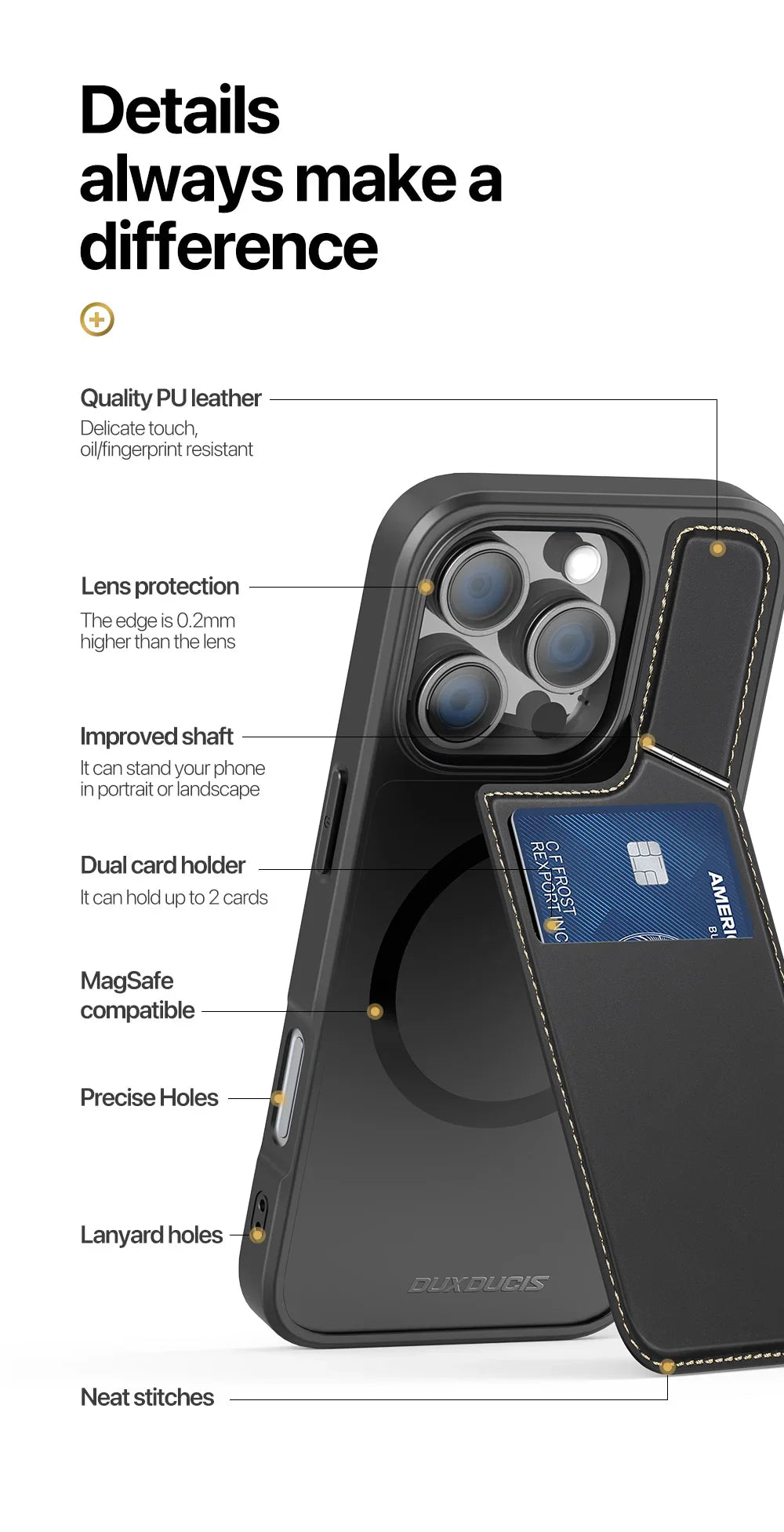 3-in-1 MagSafe Case for iPhone 13-16 Pro Max with Wallet & Stand