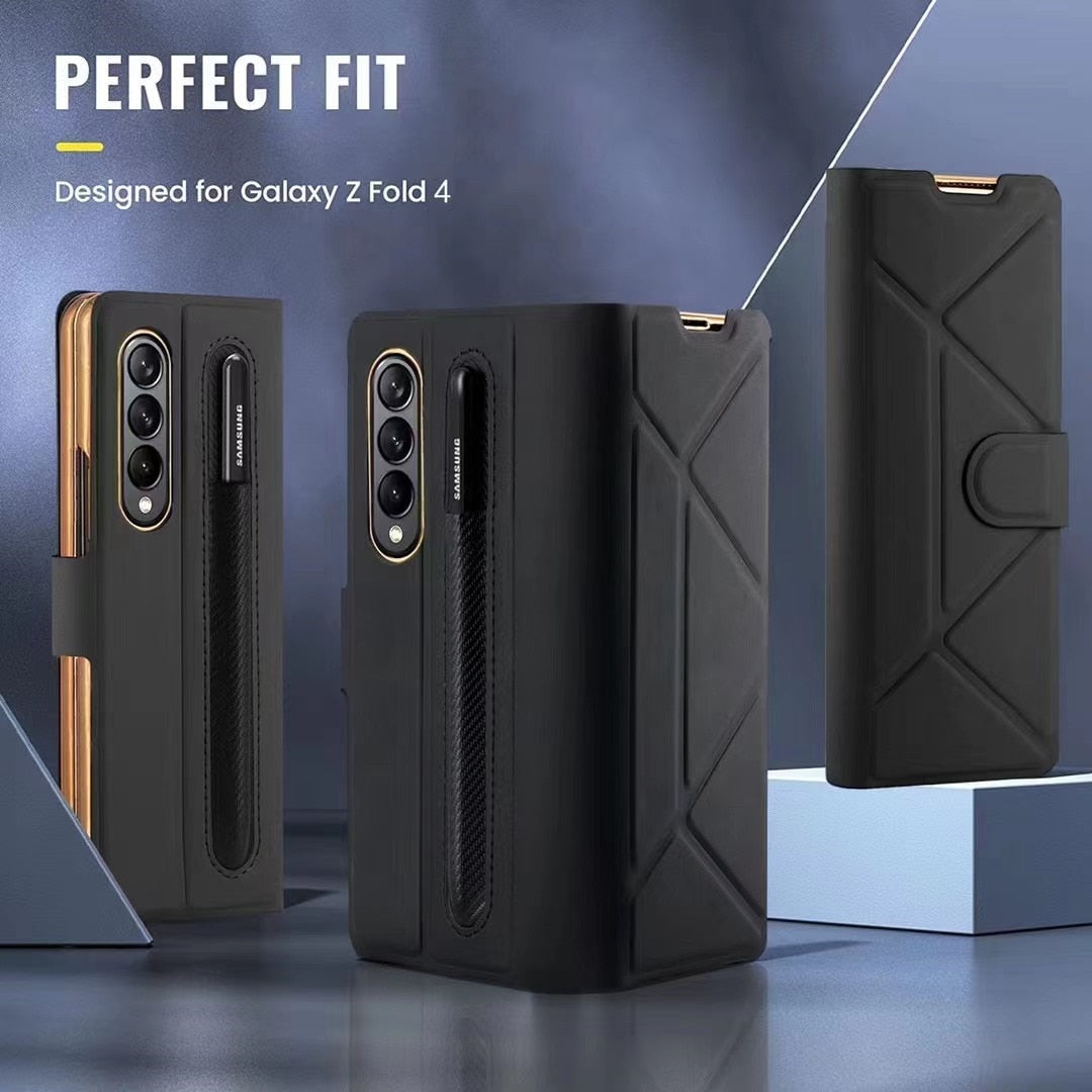 Leather Flip Stand S Pen Holder Slot Case For Samsung Galaxy Z Fold 4 - casetiphone