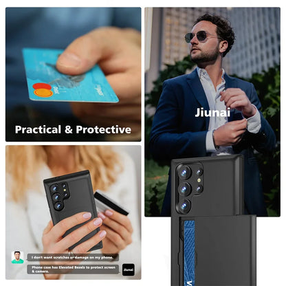 Slim Dual-Layer Heavy Protective Wallet Case with Hidden Card Slot for Samsung Galaxy S