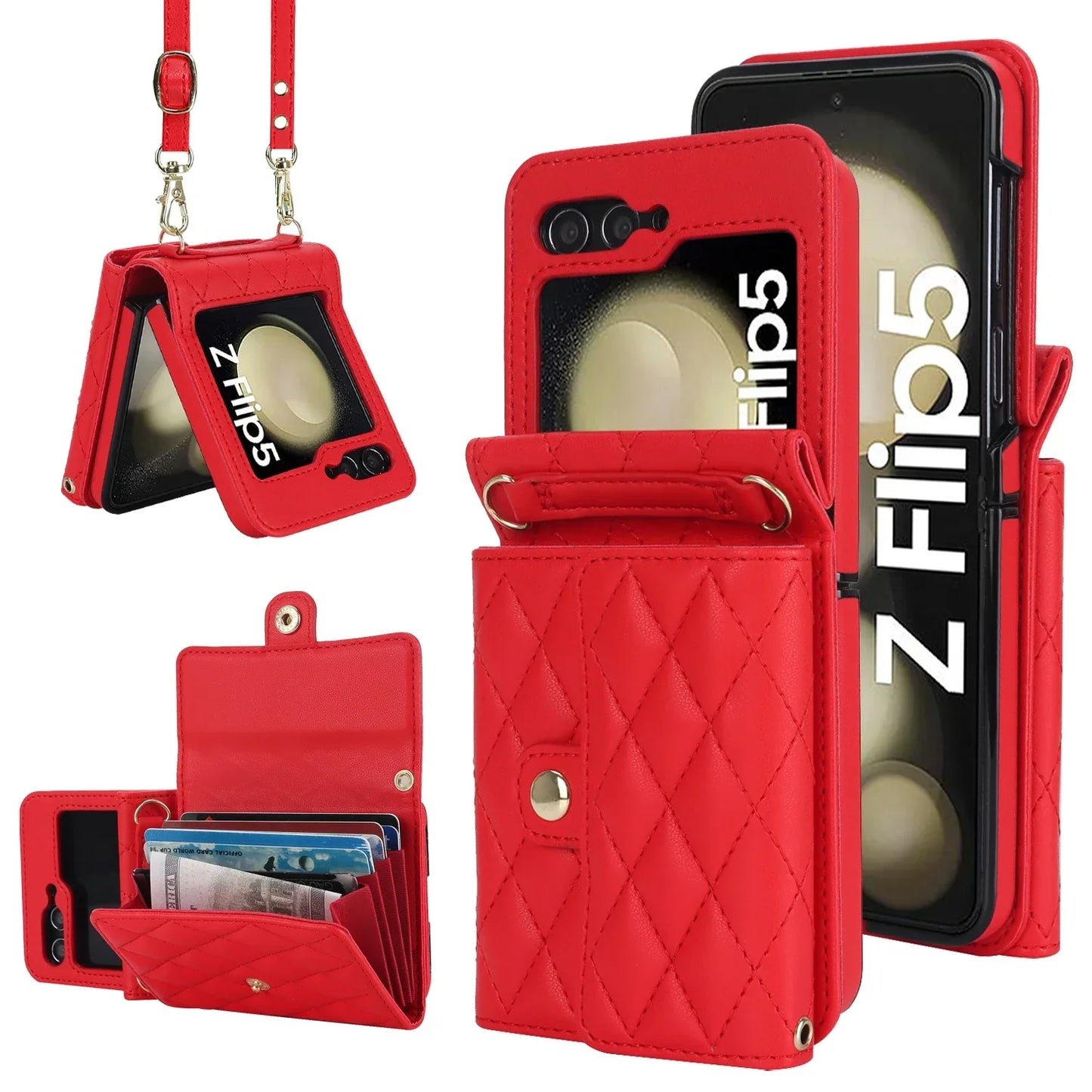 Crossbody Leather Case for Galaxy Z Flip 3-6
