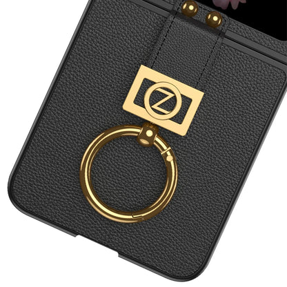 Leather Ring Bracket Case with Mirror for Samsung Galaxy Z Flip 6