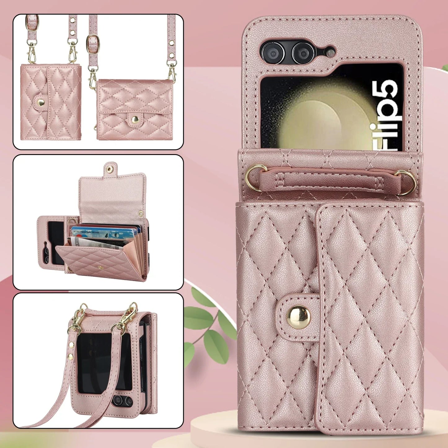 Crossbody Leather Case for Galaxy Z Flip 3-6