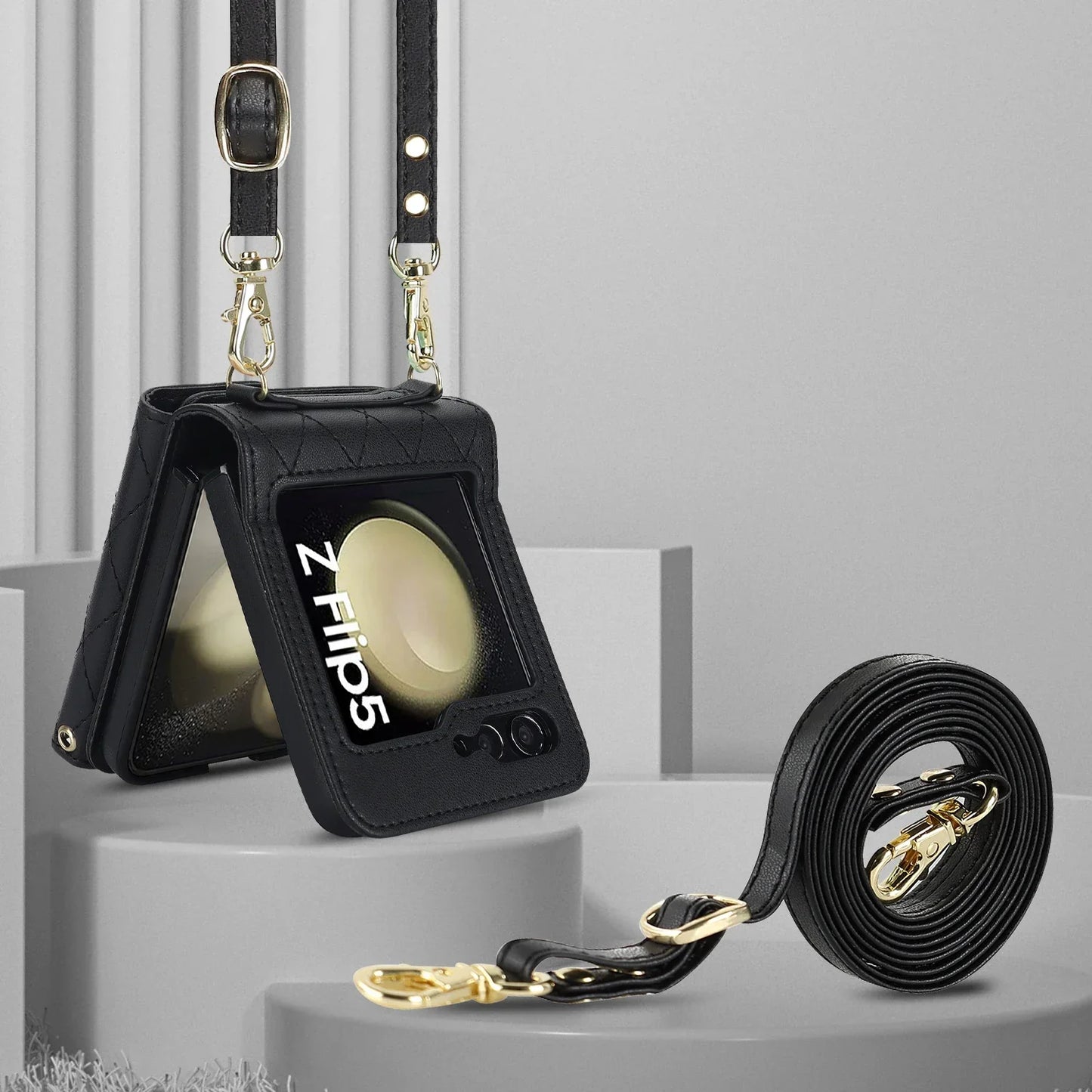 Crossbody Leather Case for Galaxy Z Flip 3-6