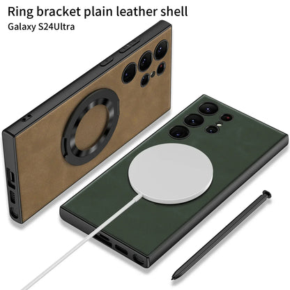 Leather Magnetic S24 Ultra Case with Bracket - Odin case