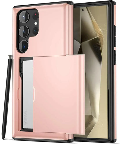 Slim Dual-Layer Heavy Protective Wallet Case with Hidden Card Slot for Samsung Galaxy S