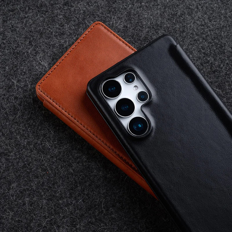 Melkco LuxeFlip – Genuine Cowhide Leather Vertical Case for Galaxy S25 Ultra
