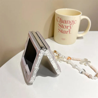 Pink marble phone case for Samsung Galaxy Z Flip 5 with wavy edge