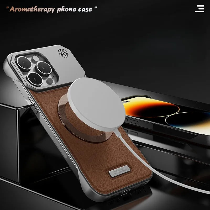 Leather Aromatherapy Magnetic Charging Ring Phone Case for iPhone