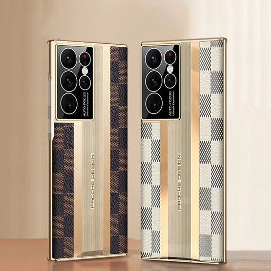 Luxury Shockproof Electroplated Leather Case for Samsung Galaxy S23 Ultra