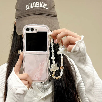 Pink marble phone case for Samsung Galaxy Z Flip 5 with wavy edge