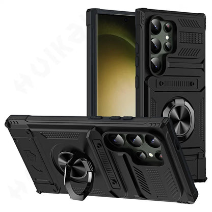 Magnetic Rotated Ring Kickstand Wallet Case for Samsung Galaxy S