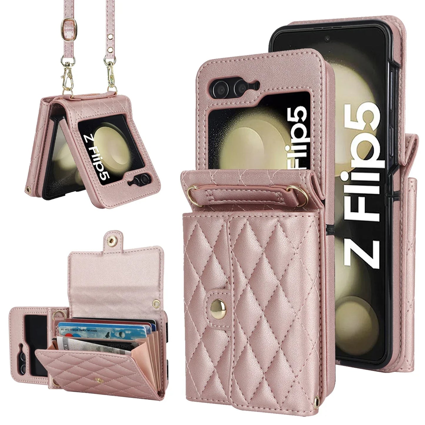 Crossbody Leather Case for Galaxy Z Flip 3-6