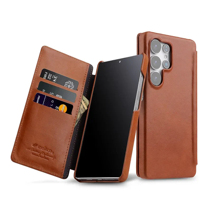 Melkco LuxeFlip – Genuine Cowhide Leather Vertical Case for Galaxy S25 Ultra
