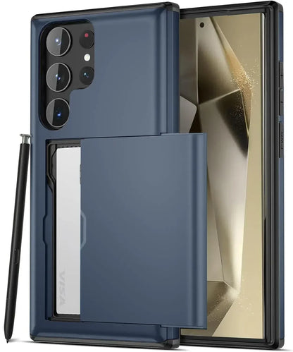 Slim Dual-Layer Heavy Protective Wallet Case with Hidden Card Slot for Samsung Galaxy S