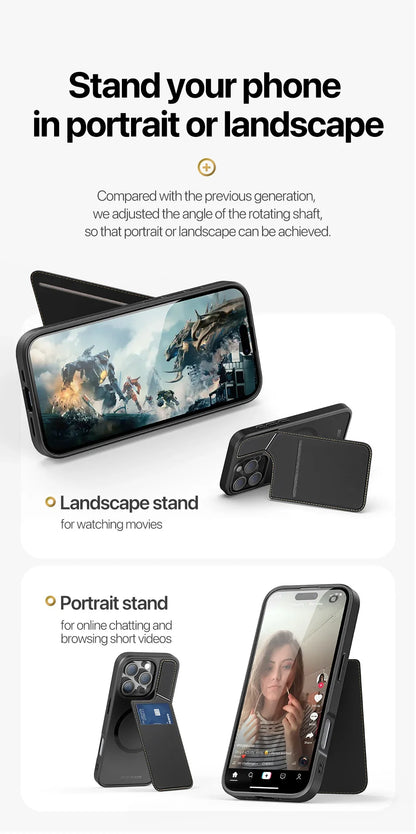 3-in-1 MagSafe Case for iPhone 13-16 Pro Max with Wallet & Stand