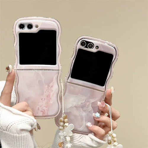 Pink marble phone case for Samsung Galaxy Z Flip 5 with wavy edge