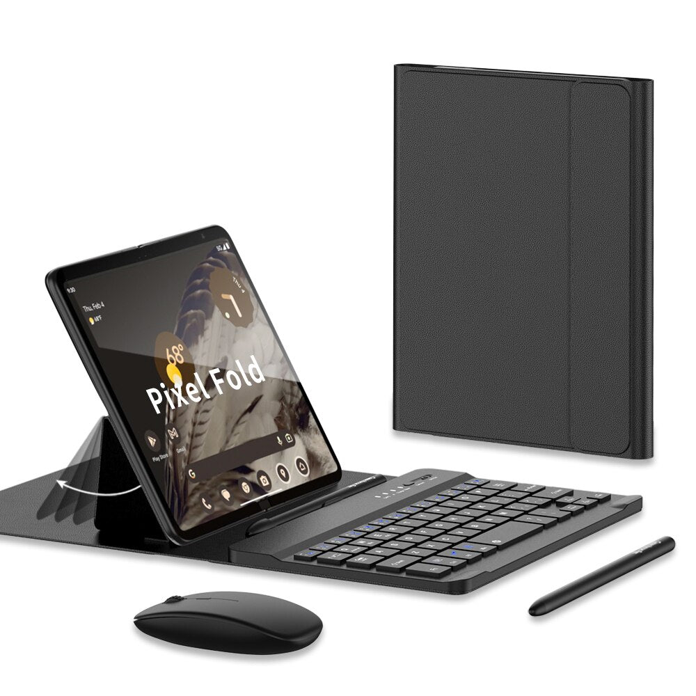 3 in 1 Wireless Keyboard, Leather Flip Stand & Mouse For Google Pixel Fold - Odin case