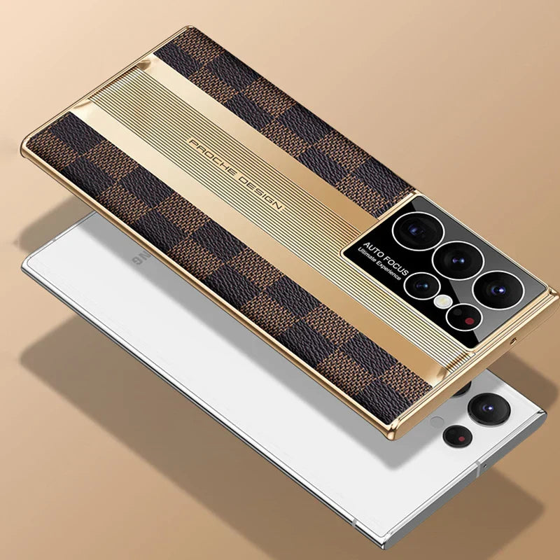 Luxury Shockproof Electroplated Leather Case for Samsung Galaxy S23 Ultra