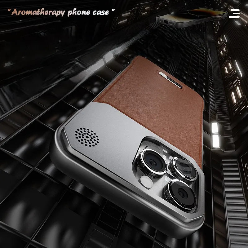Leather Aromatherapy Magnetic Charging Ring Phone Case for iPhone