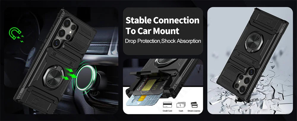 Magnetic Rotated Ring Kickstand Wallet Case for Samsung Galaxy S