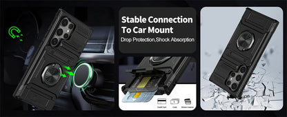 Magnetic Rotated Ring Kickstand Wallet Case for Samsung Galaxy S