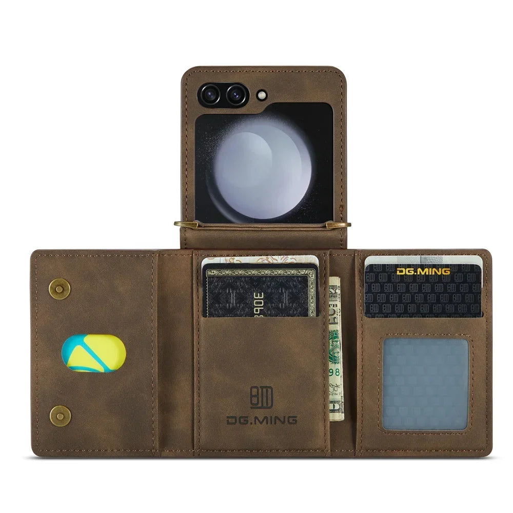Retro Magnetic Leather Wallet Case for Samsung Galaxy Z Flip 5 - Odin case