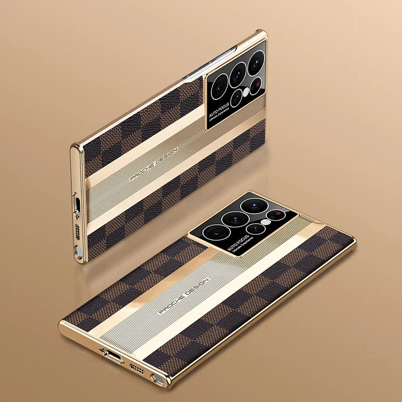 Luxury Shockproof Electroplated Leather Case for Samsung Galaxy S23 Ultra