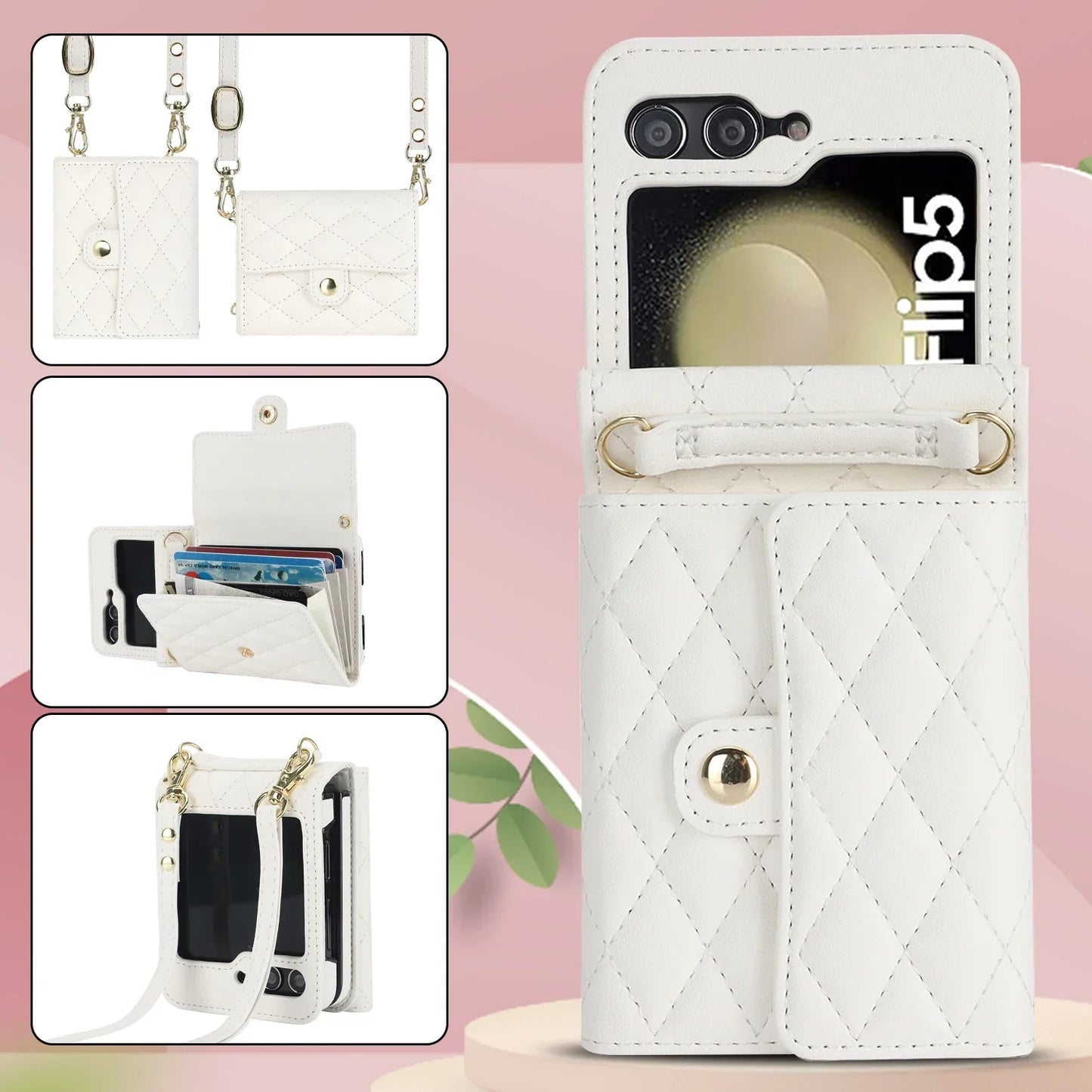 Crossbody Leather Case for Galaxy Z Flip 3-6