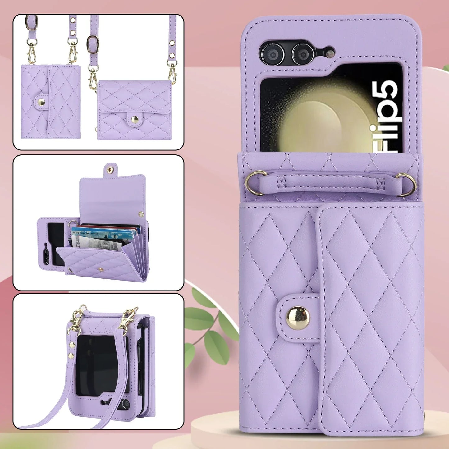 Crossbody Leather Case for Galaxy Z Flip 3-6
