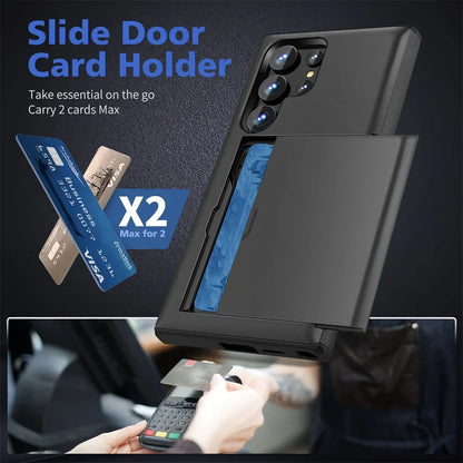 Slim Dual-Layer Heavy Protective Wallet Case with Hidden Card Slot for Samsung Galaxy S
