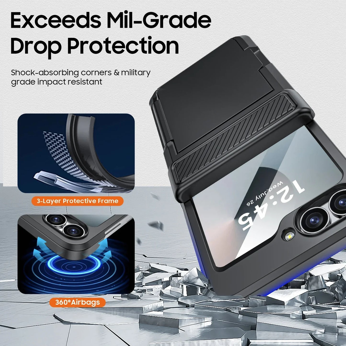 Rugged Shockproof Case for Galaxy Z Flip 3-6 with Screen Protector