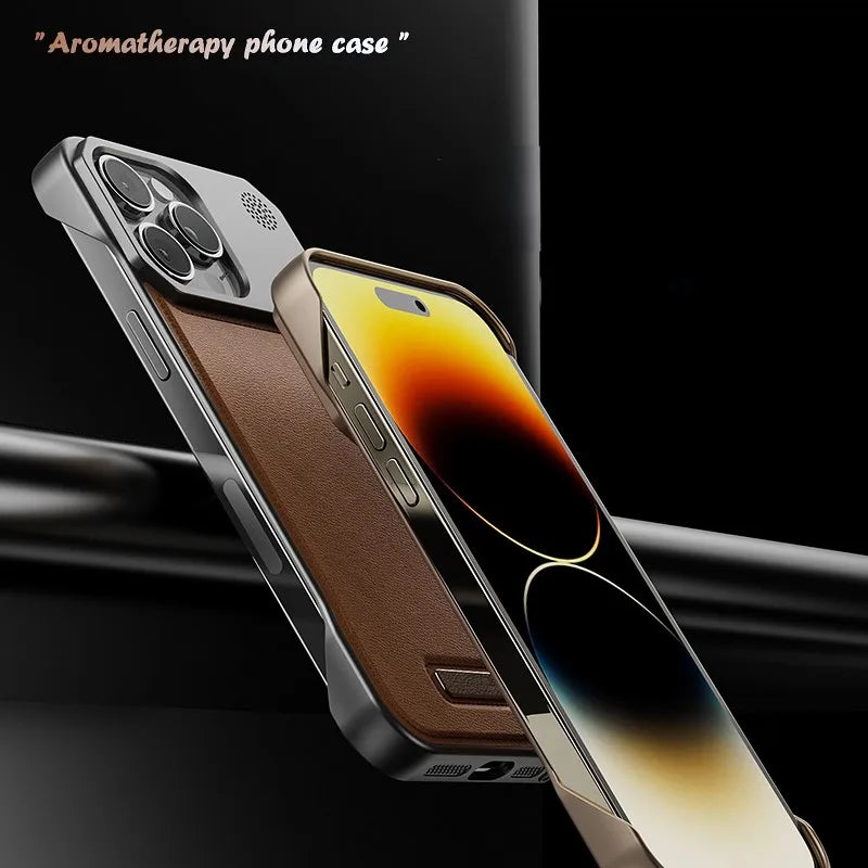 Leather Aromatherapy Magnetic Charging Ring Phone Case for iPhone