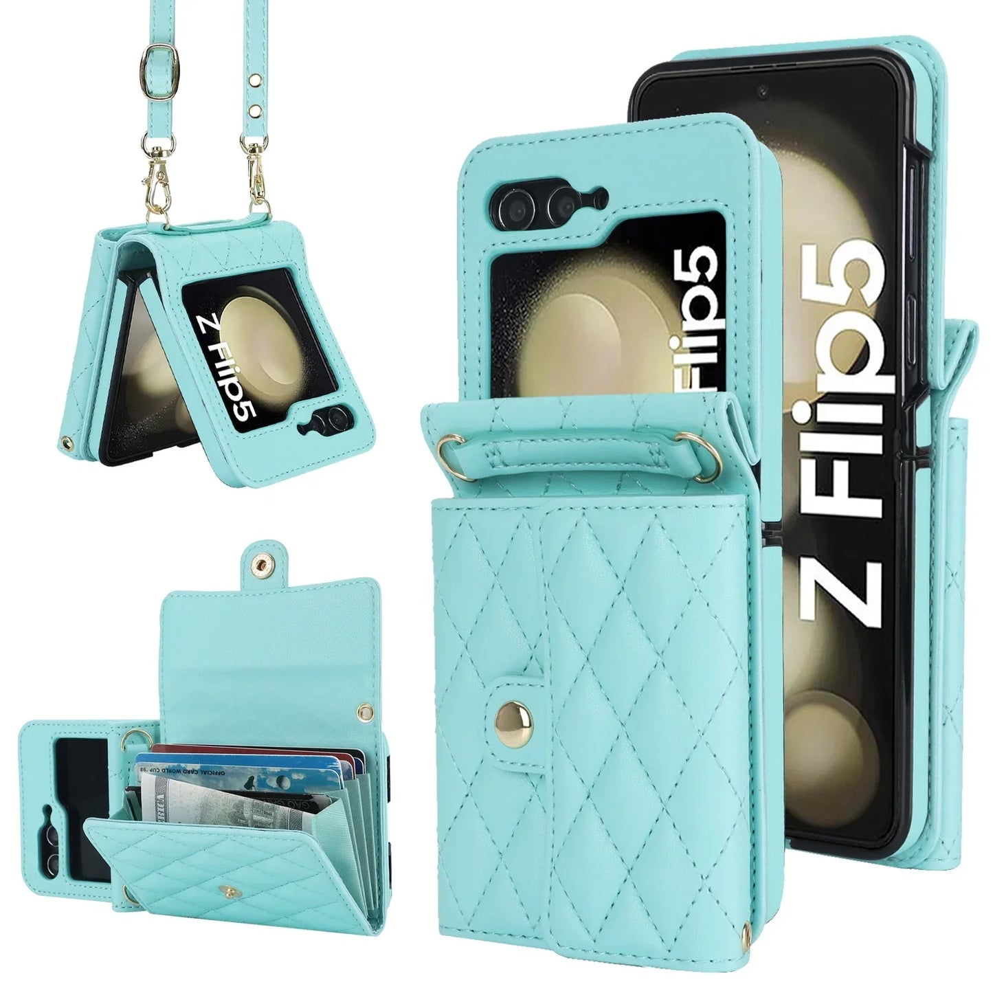 Crossbody Leather Case for Galaxy Z Flip 3-6